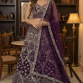 Royal Purple Net Embroidered Bridal Lehenga Choli with Matching Dupatta for Wedding