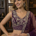 Royal Purple Net Embroidered Bridal Lehenga Choli with Matching Dupatta for Wedding