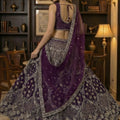 Royal Purple Net Embroidered Bridal Lehenga Choli with Matching Dupatta for Wedding