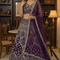 Royal Purple Net Embroidered Bridal Lehenga Choli with Matching Dupatta for Wedding