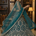 Superb Teal Green Net Embroidered Bridal Lehenga Choli with Matching Dupatta for Wedding