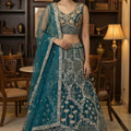 Superb Teal Green Net Embroidered Bridal Lehenga Choli with Matching Dupatta for Wedding