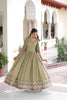 Elegant Olive Green Vichitra Silk Embroidered Gown with Printed Border and Koti