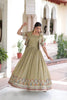 Elegant Olive Green Vichitra Silk Embroidered Gown with Printed Border and Koti
