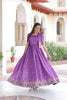 Unique Purple Vichitra Silk Embroidered Gown with Printed Border and Koti