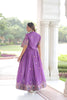 Unique Purple Vichitra Silk Embroidered Gown with Printed Border and Koti