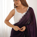 Wine Purple Georgette Saree with Scalloped Border Party Wear Saree