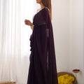 Wine Purple Georgette Saree with Scalloped Border Party Wear Saree