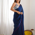 Navy Blue Georgette Saree with Pink Scalloped Border Party Wear Saree