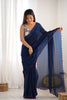 Navy Blue Georgette Saree with Pink Scalloped Border Party Wear Saree