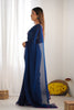 Navy Blue Georgette Saree with Pink Scalloped Border Party Wear Saree