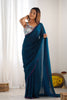 Teal Blue Georgette Saree with Pink Scalloped Border Party Wear Saree