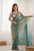 Sea Green Georgette Saree with Pink Scalloped Border Party Wear Saree