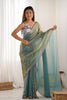 Sea Green Georgette Saree with Pink Scalloped Border Party Wear Saree