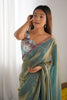 Sea Green Georgette Saree with Pink Scalloped Border Party Wear Saree