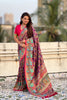 Wine Purple Printed Silk Saree with Multicolor Traditional Border