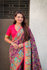 Wine Purple Printed Silk Saree with Multicolor Traditional Border