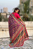 Wine Purple Printed Silk Saree with Multicolor Traditional Border