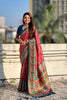 Red Printed Silk Saree Multicolor Traditional Border And Teal Blue Blouse