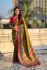 Olive Green Printed Silk Saree Multicolor Traditional Border Pink Blouse