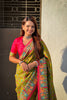 Olive Green Printed Silk Saree Multicolor Traditional Border Pink Blouse