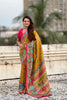 Mustard Yellow Printed Silk Saree Multicolor Traditional Border Pink Blouse