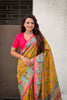 Mustard Yellow Printed Silk Saree Multicolor Traditional Border Pink Blouse