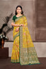 Yellow Banarasi Silk Saree Gold Zari Woven Border Green Blouse