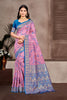 Pink Royal Blue Banarasi Silk Saree with Gold Zari and Contrast Border