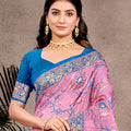 Pink Royal Blue Banarasi Silk Saree with Gold Zari and Contrast Border