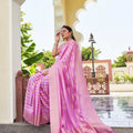 Pink Banarasi Silk Saree with Gold Zari Weaving and Tassel Pallu