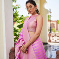 Pink Banarasi Silk Saree with Gold Zari Weaving and Tassel Pallu