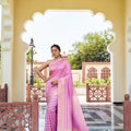 Pink Banarasi Silk Saree with Gold Zari Weaving and Tassel Pallu
