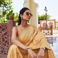 Elegant Golden Silk Traditional Sareewith Rich Weave Design