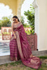 Maroon Silk Traditional Saree with Gold Zari Stripes Rich Border