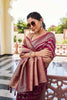 Maroon Silk Traditional Saree with Gold Zari Stripes Rich Border