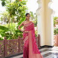 Rani Pink Silk Traditional Saree with Gold Zari Stripes Rich Woven Border