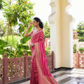 Rani Pink Silk Traditional Saree with Gold Zari Stripes Rich Woven Border