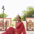Red Silk Traditional Saree with Gold Zari Stripes Rich Woven Border