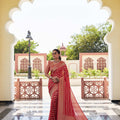 Red Silk Traditional Saree with Gold Zari Stripes Rich Woven Border