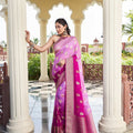 Magenta Pink Banarasi Silk Saree with Gold Zari and Rich Contrast Border