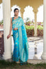 Turquoise Blue Banarasi Silk Saree Gold Zari Butta Contrast Border
