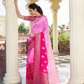 Rani Pink Banarasi Silk Saree Gold Zari Butta Work and Rich Woven Border