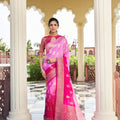 Rani Pink Banarasi Silk Saree Gold Zari Butta Work and Rich Woven Border