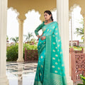 Sea Green Banarasi Silk Saree with Gold Zari Butta Rich Woven Border