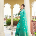Sea Green Banarasi Silk Saree with Gold Zari Butta Rich Woven Border