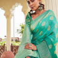 Sea Green Banarasi Silk Saree with Gold Zari Butta Rich Woven Border