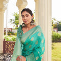 Sea Green Banarasi Silk Saree with Gold Zari Butta Rich Woven Border