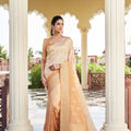Beige Gold Banarasi Silk Saree with Zari Butta Work and Rich Woven Border