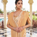 Beige Gold Banarasi Silk Saree with Zari Butta Work and Rich Woven Border